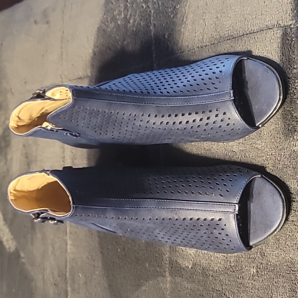 Peep Toe Ankle Booties, Blue: Size 12